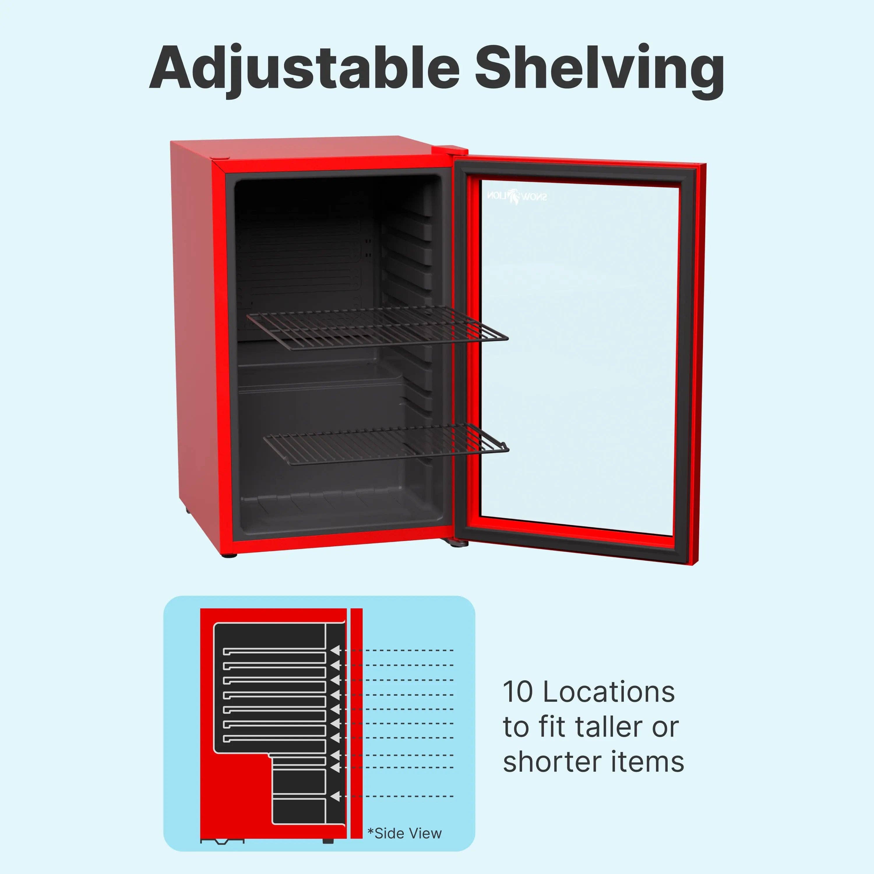 Promounts – wholesale Portable/mini fridge – SnowLion Premium 69L Beverage Refrigerator 2.4 Cu.ft. Freestanding Mini Fridge With Glass Door in Red (OSFG016-RL)3