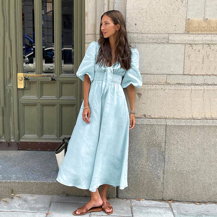 Marayn - Wholesale Dress – Women's - French Chic Summer Cotton Linen VNeck Maxi Dress2
