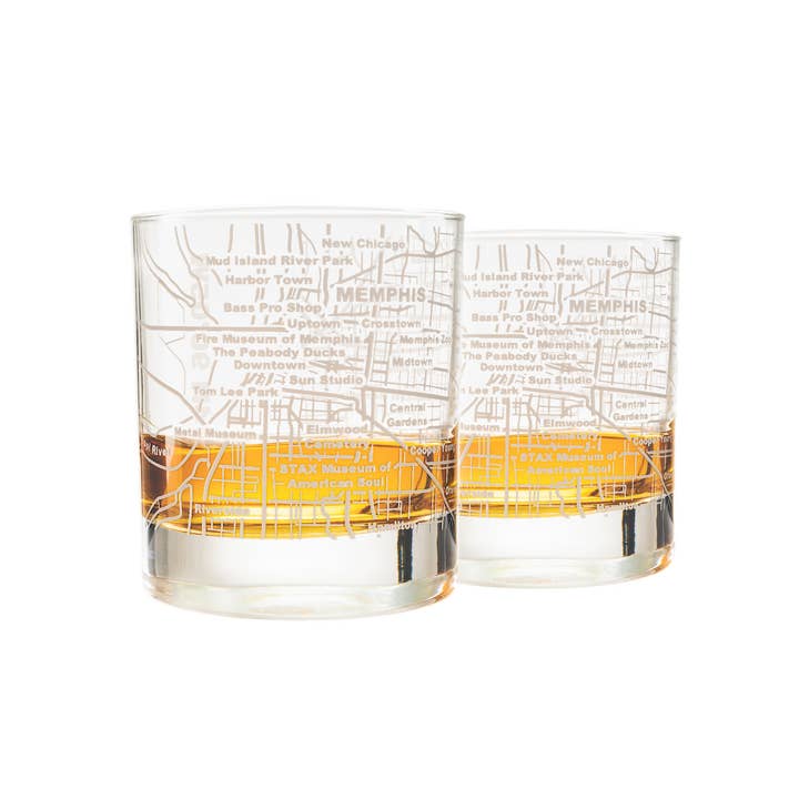 Greenline Goods - Wholesale Cocktail/Liquor Glass - Memphis Etched Street Grid Whiskey Glasses7