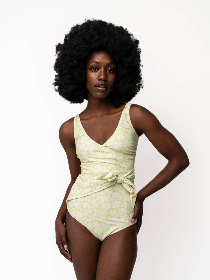 Green Floral Wrap Front One Piece for wholesale by Coral Reef Swim