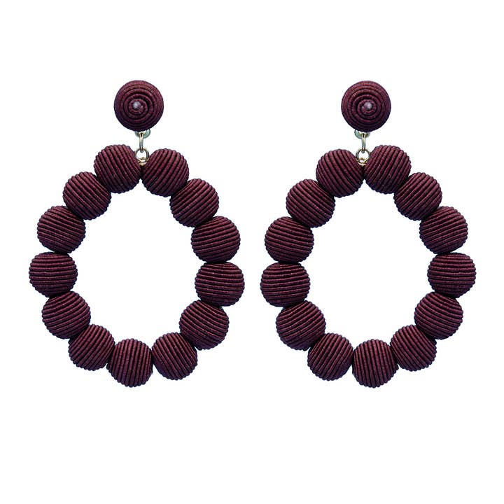 Narratives The Line - Wholesale Dangle Earrings - Cotton Woven Ball Oval Earrings - Reds