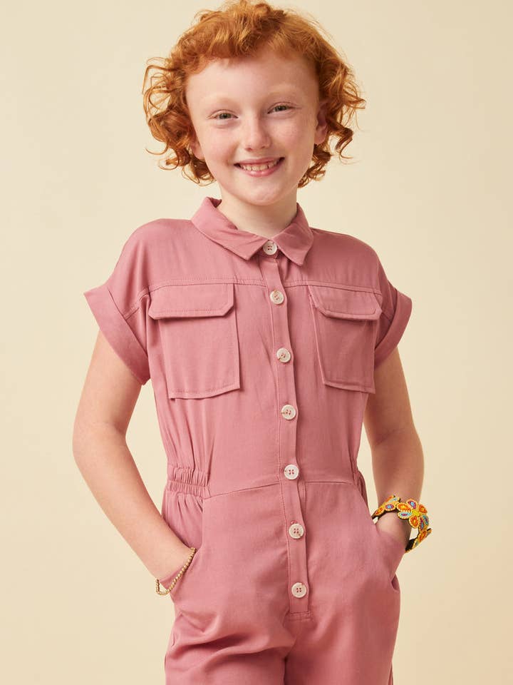 Mameluco con cuello abotonado y detalle elástico para niñas para venta al por mayor de Hayden LA