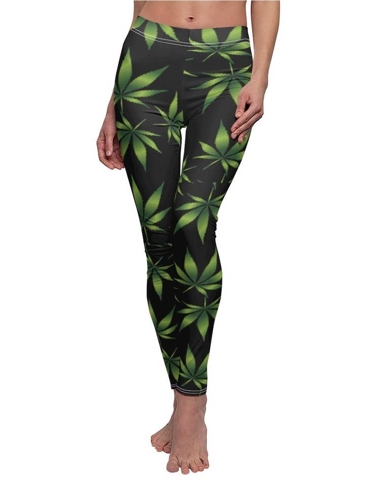 Marijuana Print Casual Leggings - Black for wholesale by tshirt unlimited