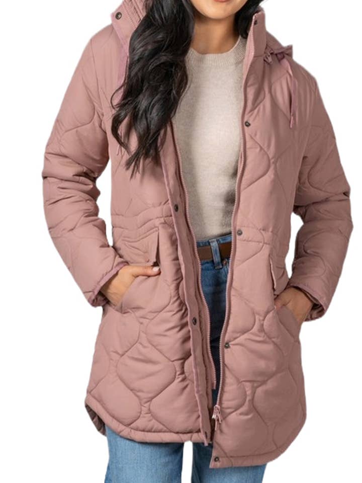 Junior Long Quilted Poly Hooded Coat for wholesale by Vanilla Monkey