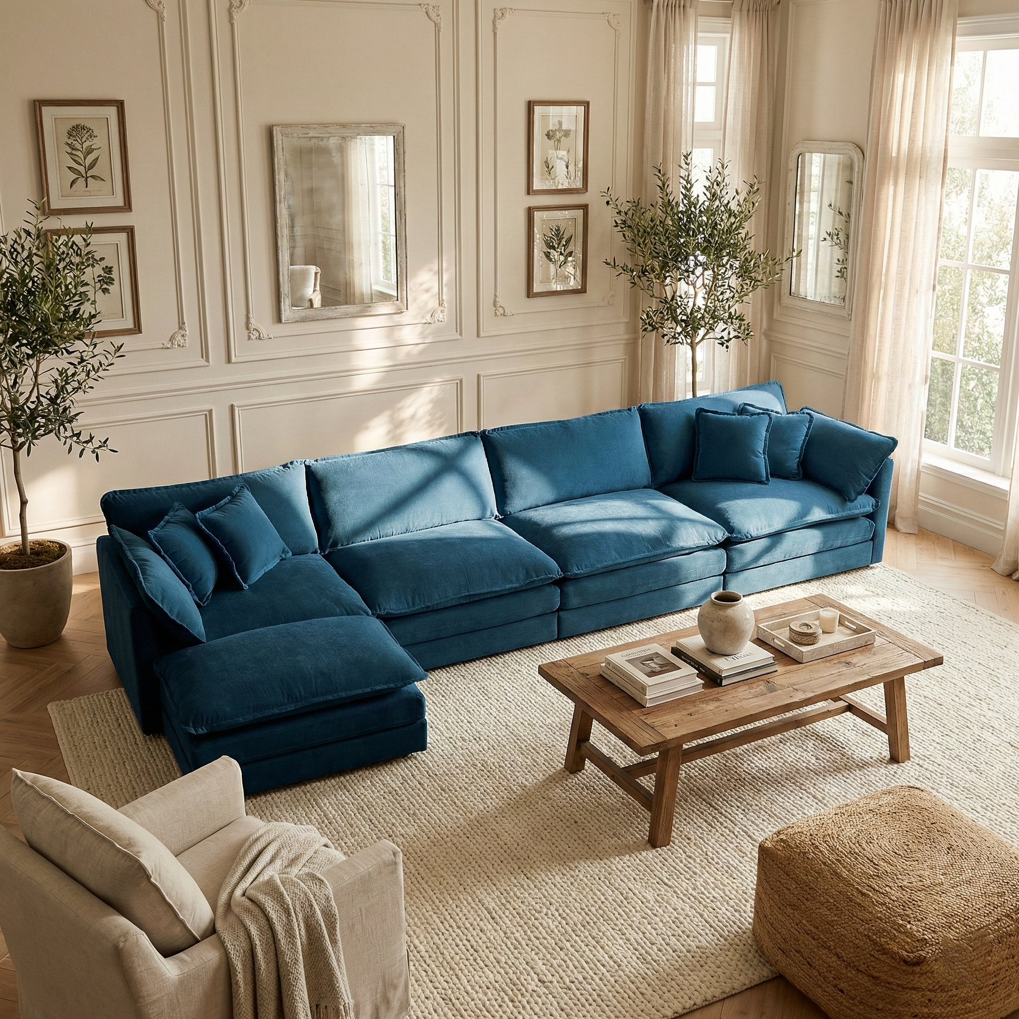 HOMYCASA DESIGN INC - Vente Canapés - Canapé d'angle modulaire en chenille rembourrée Fremont 147" en forme de L avec ottomane3