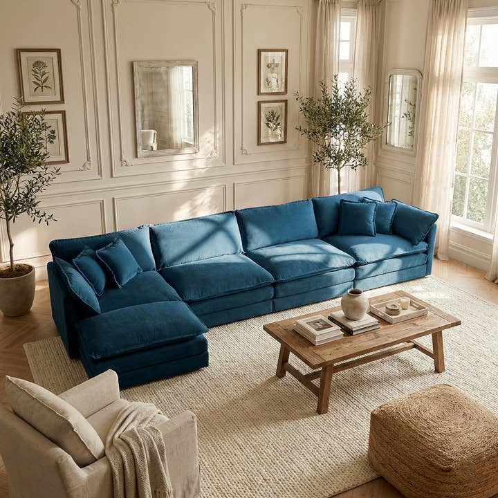 HOMYCASA DESIGN INC - Vente Canapés - Canapé d'angle modulaire en chenille rembourrée Fremont 147" en forme de L avec ottomane3