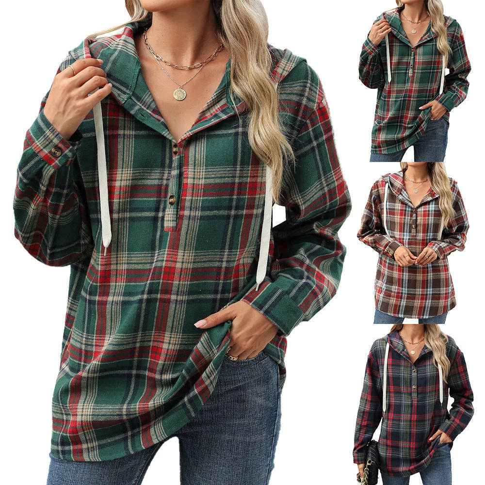 Masyal - Wholesale Shirt Jacket/Shacket - Women's - Women's Autumn/Winter Hooded Plaid Button-down Jacket1