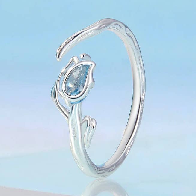 Spinell-Blaues Tulpenblumen-Bypass-Ring in 925er Sterlingsilber für den Großhandel von Perimade & Co. LLC