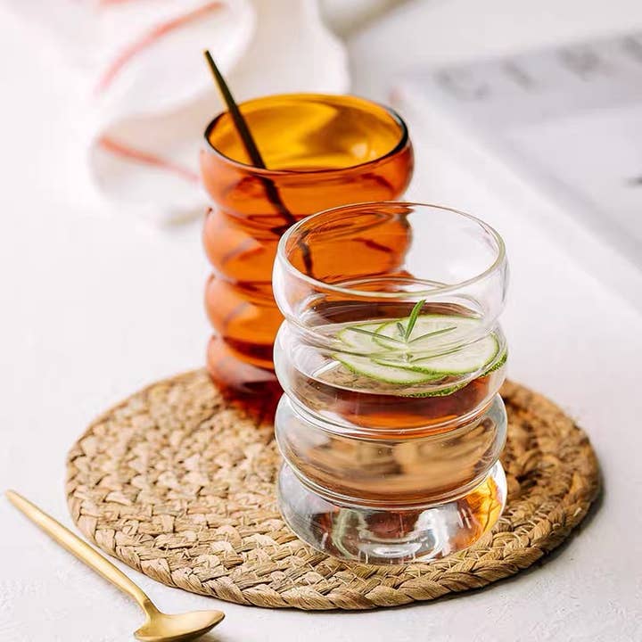 Our Dining Table - Wholesale Drinking Glass/Cup - Hand Blown Colored Ripple Puffy Glass