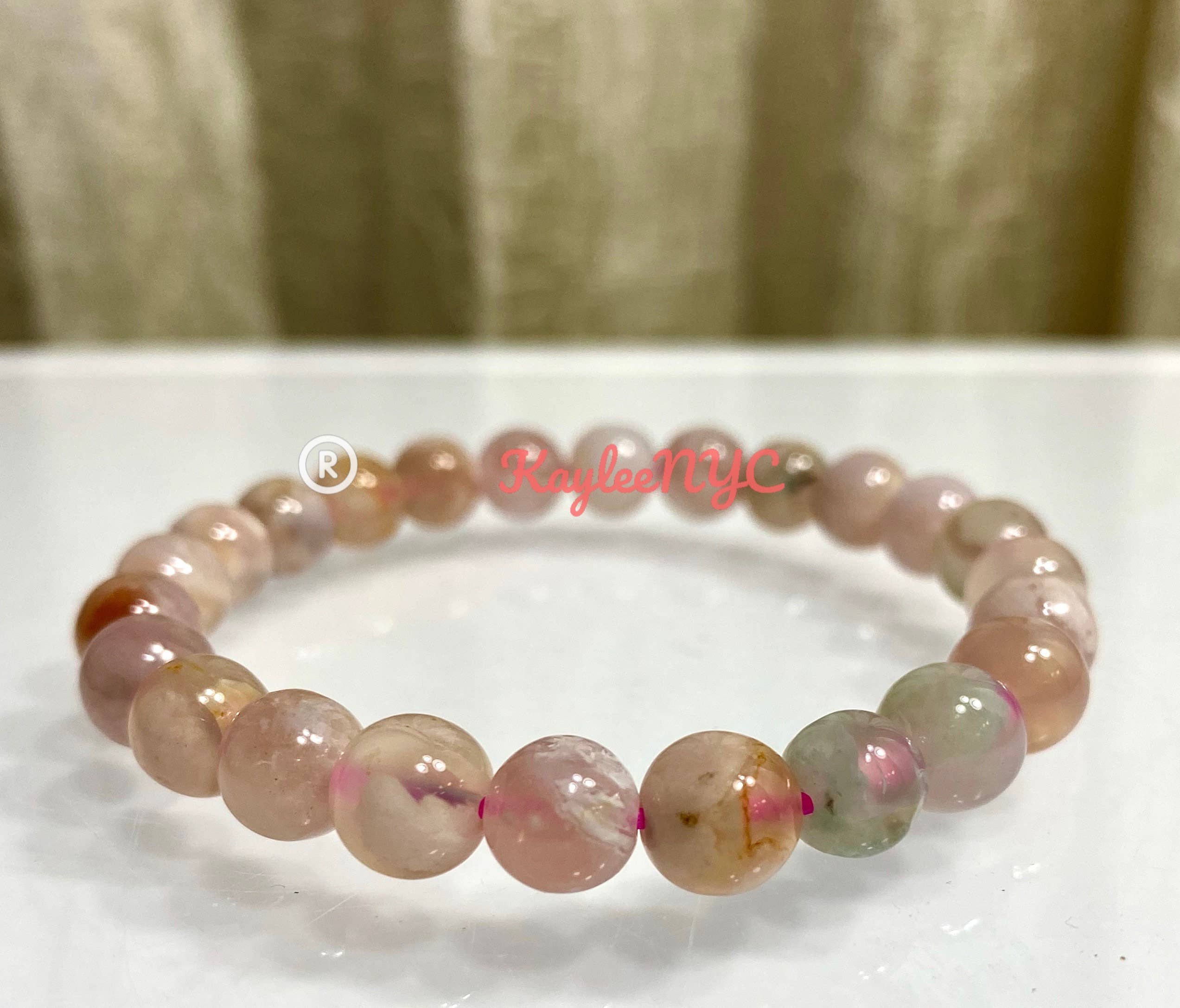 KayleeNYC - Wholesale Beaded Bracelet - Natural Cherry Blossom Flower Agate Bead Bracelet 8mm8