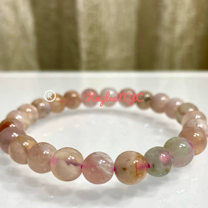 KayleeNYC - Wholesale Beaded Bracelet - Natural Cherry Blossom Flower Agate Bead Bracelet 8mm8