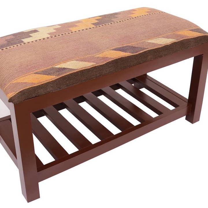 Arshs Fine Rugs - Wholesale Pouf - Urban Cash Kilim upholstered Handmade wood Storage Bench1