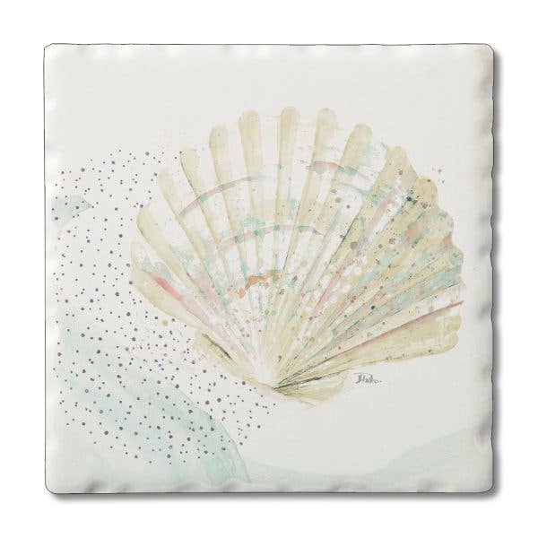 Scallop Single Absorbent Stone Tumbled Tile Coaster for wholesale by CounterArt/Highland Home/Thirstystone