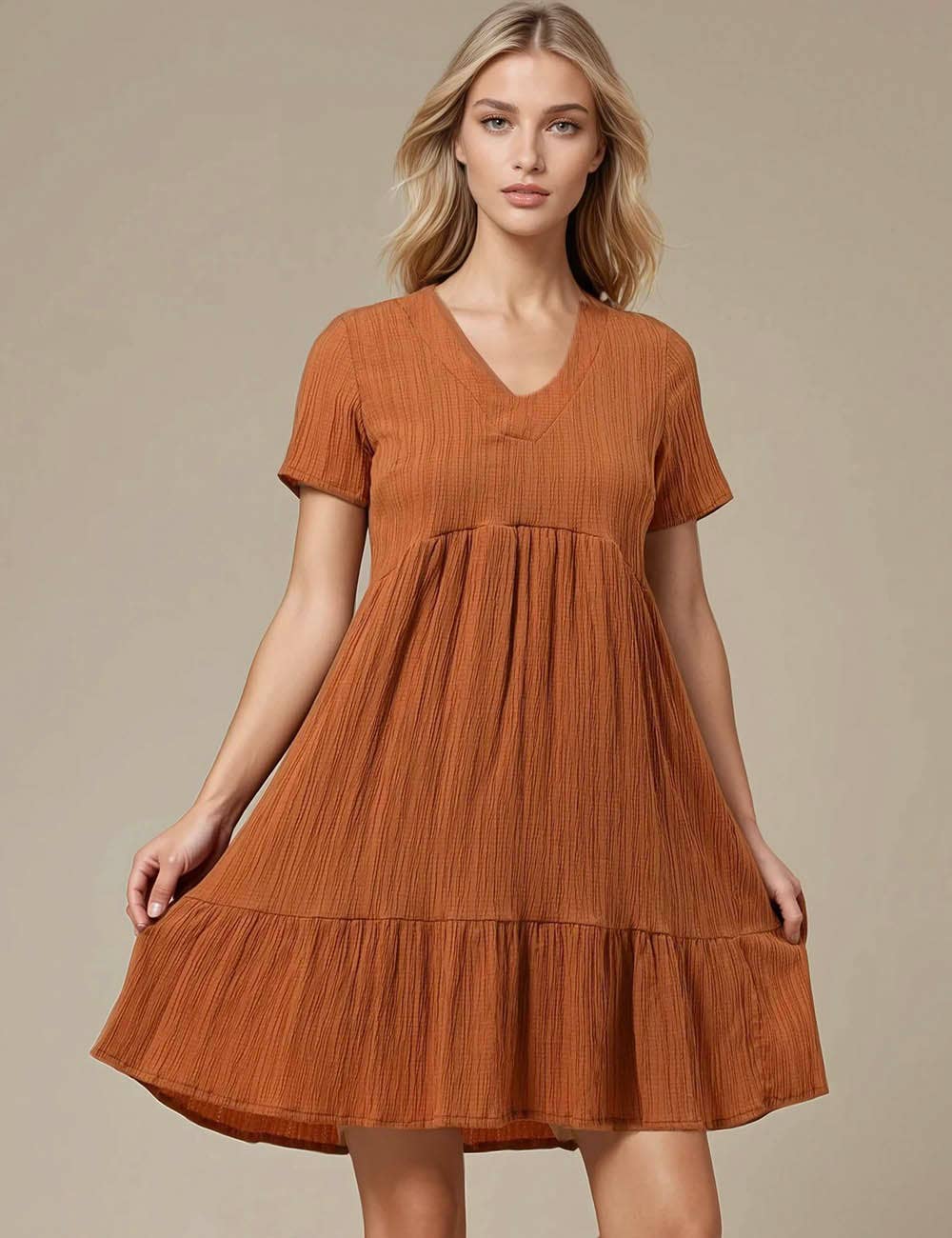 Sweetkama - Vente Robe – femme - Robe courte quotidienne à manches courtes et col en V7