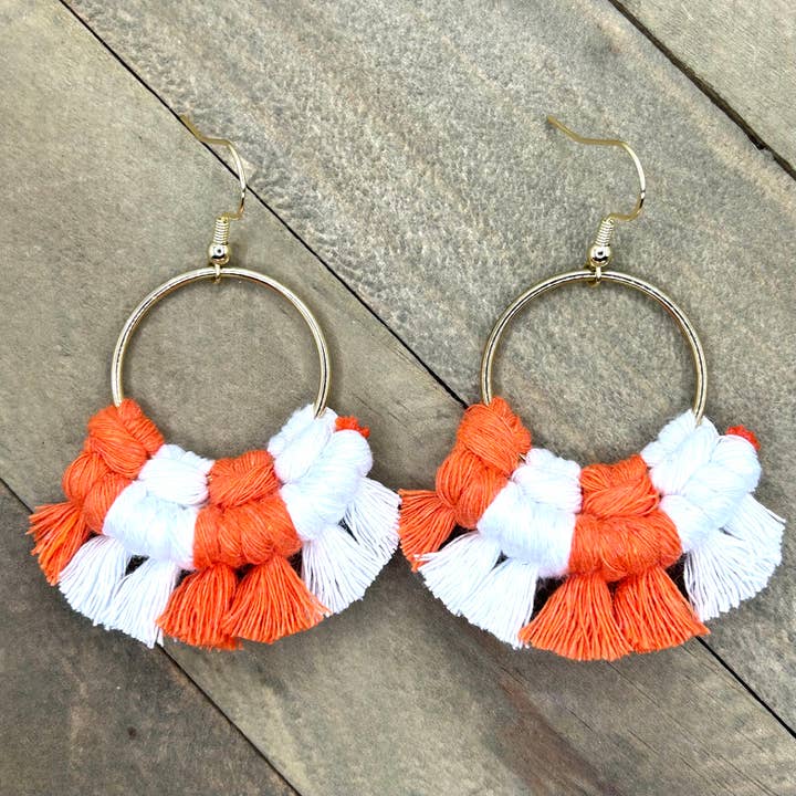 University of Tennessee Fringe Earrings - Sm Gold for wholesale by HK Macrame Jewelry