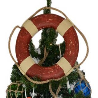 Decoração de Topper de Árvore de Natal Vintage Red Lifering por atacado de Hampton Nautical