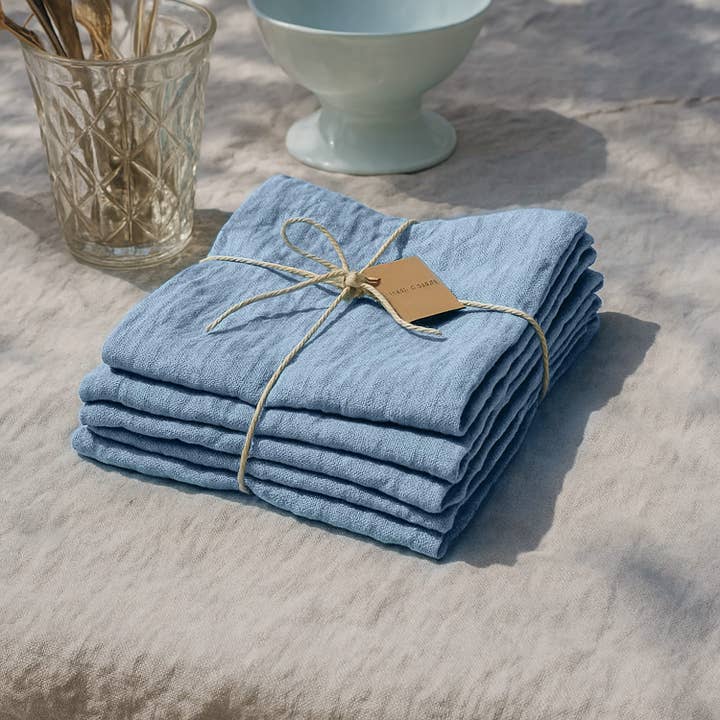 Light Grey Set of 2 Napkins 45x45 Linen and Cotton Petrol Blue for wholesale on Faire
