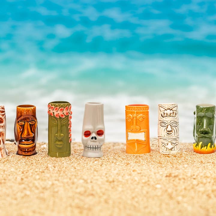 Lemonsoda - Wholesale Cocktail/Liquor Glass - Hard-Carved and Hand-Painted Tiki Mugs - Assorted Set (1pc)