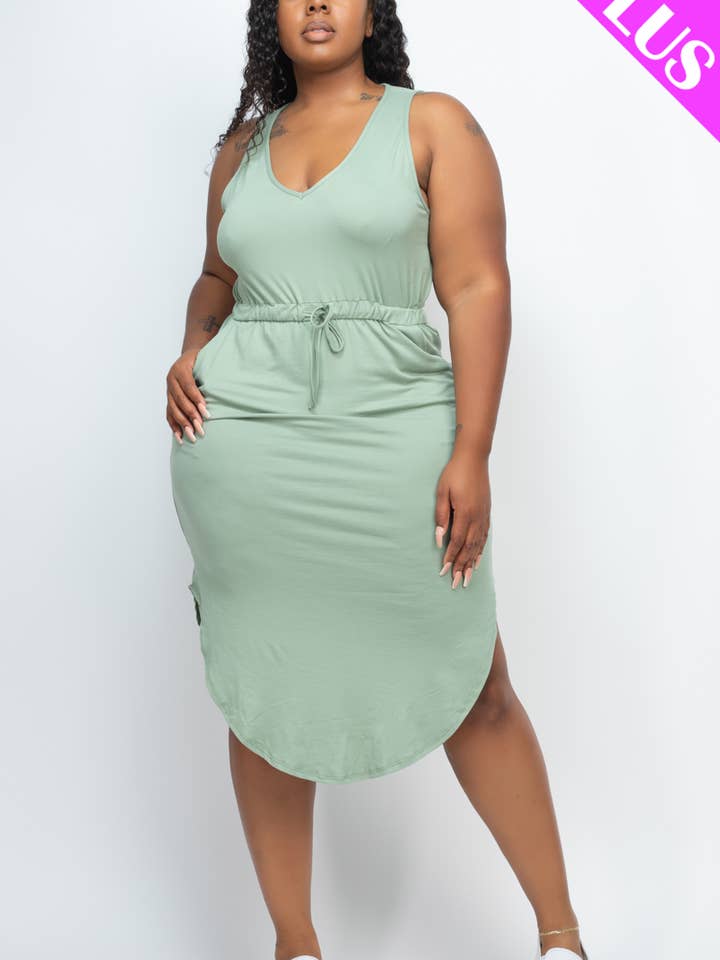 CAPELLA APPAREL - Wholesale Dress - Women's - Plus Size Sleeveless Front Tied Rounded Hem Dress12