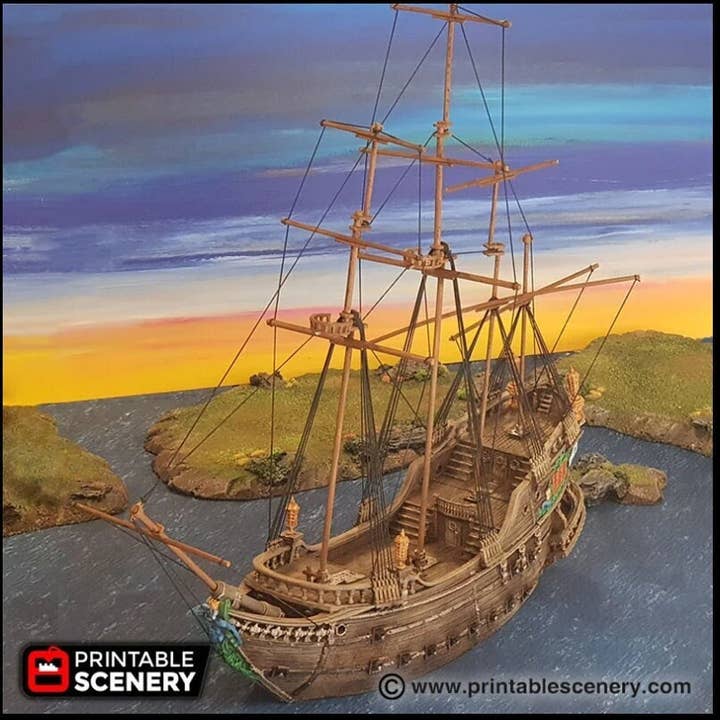 The Galleon - The Lost Ships, DnD 5E, Pathfinder 2E 15mm 28mm 32mm, wargaming terrain, scatter scenery, D&D age of sail pirate for wholesale by The Beaver and Broadsword