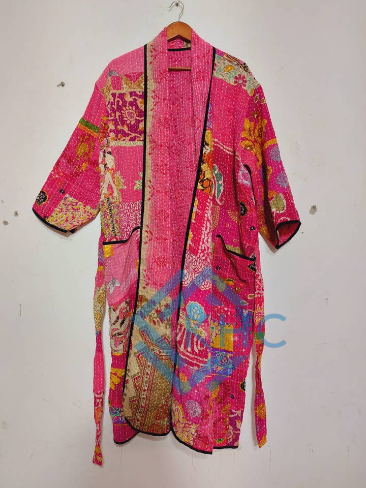KHC – wholesale Robe – Women's – Patchwork Bath Robe | Vintage Kantha Cotton Kimono | Cotton Robe | Kimono Indian Dressing Gown | Night Wear Suit | Long Cotton Robe