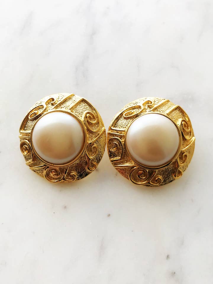 Rosa Pearl Dome Gold Clip On Earrings for wholesale by Carmen Miller Jewellery