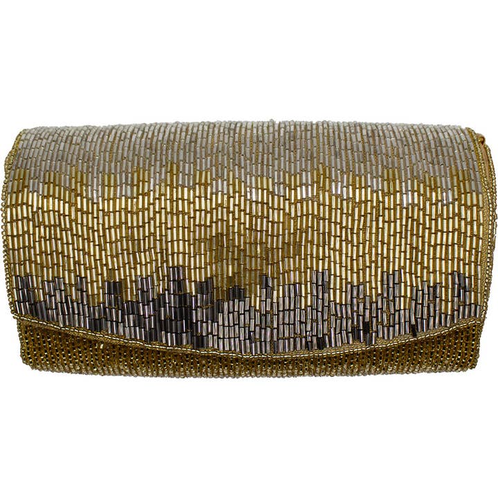 Pizzazz, Inc. - Wholesale Clutch Bag - Women's - GOLD OMBRE SOFT SHELL BEADED CLUTCH