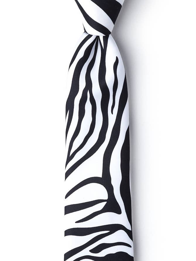 Zebra Animal Print Skinny Tie - Black Microfiber for wholesale by Wild Ties