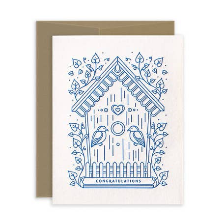 Carte de vœux Letterpress de félicitations Lovebirds pour la vente par Lickety Split Press