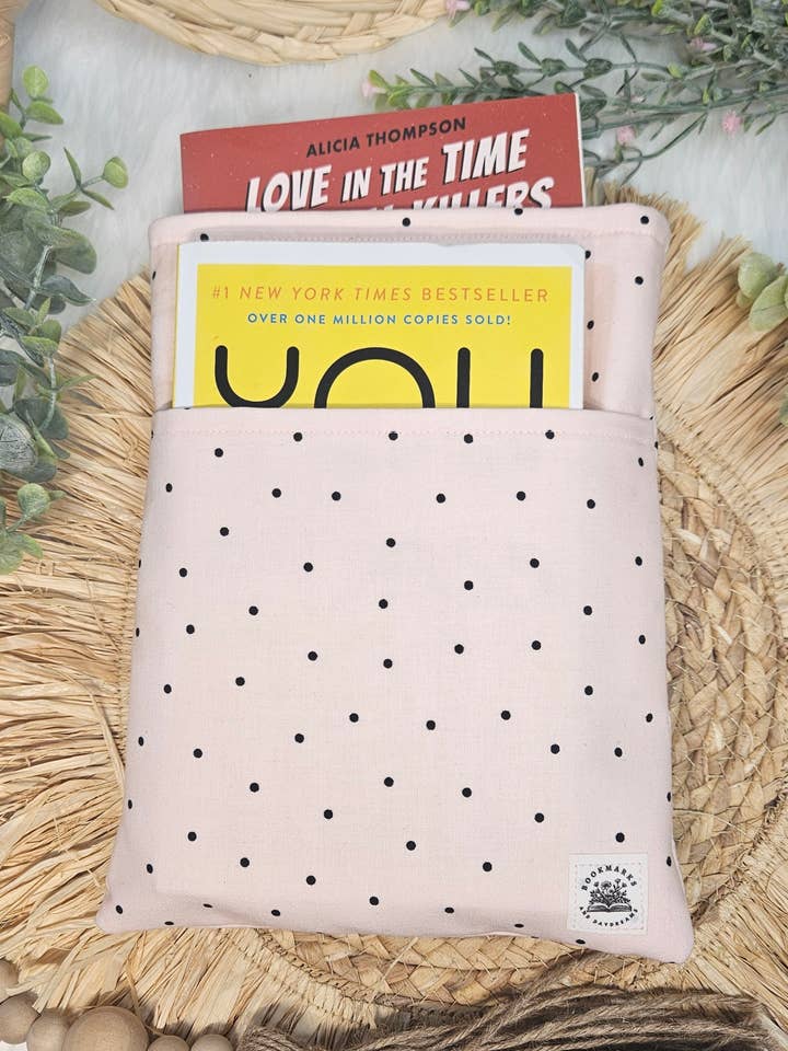 Medium blush polka dot book kindle sleeve for wholesale by Bookmarks and Daydreams