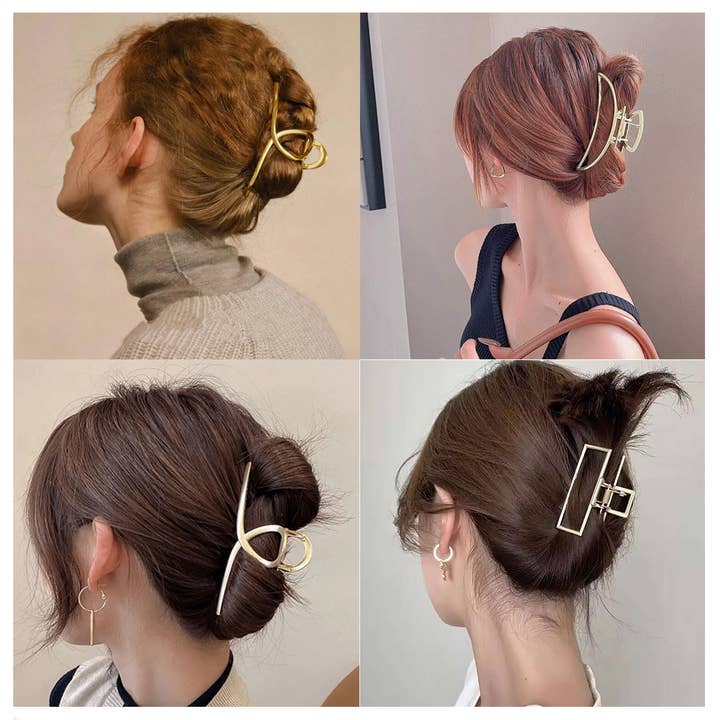 ACCITY - Wholesale Hair Clip - Women's - SET OF 6 GOLD METAL HAIR CLAW CLIPS_CWABE0199
