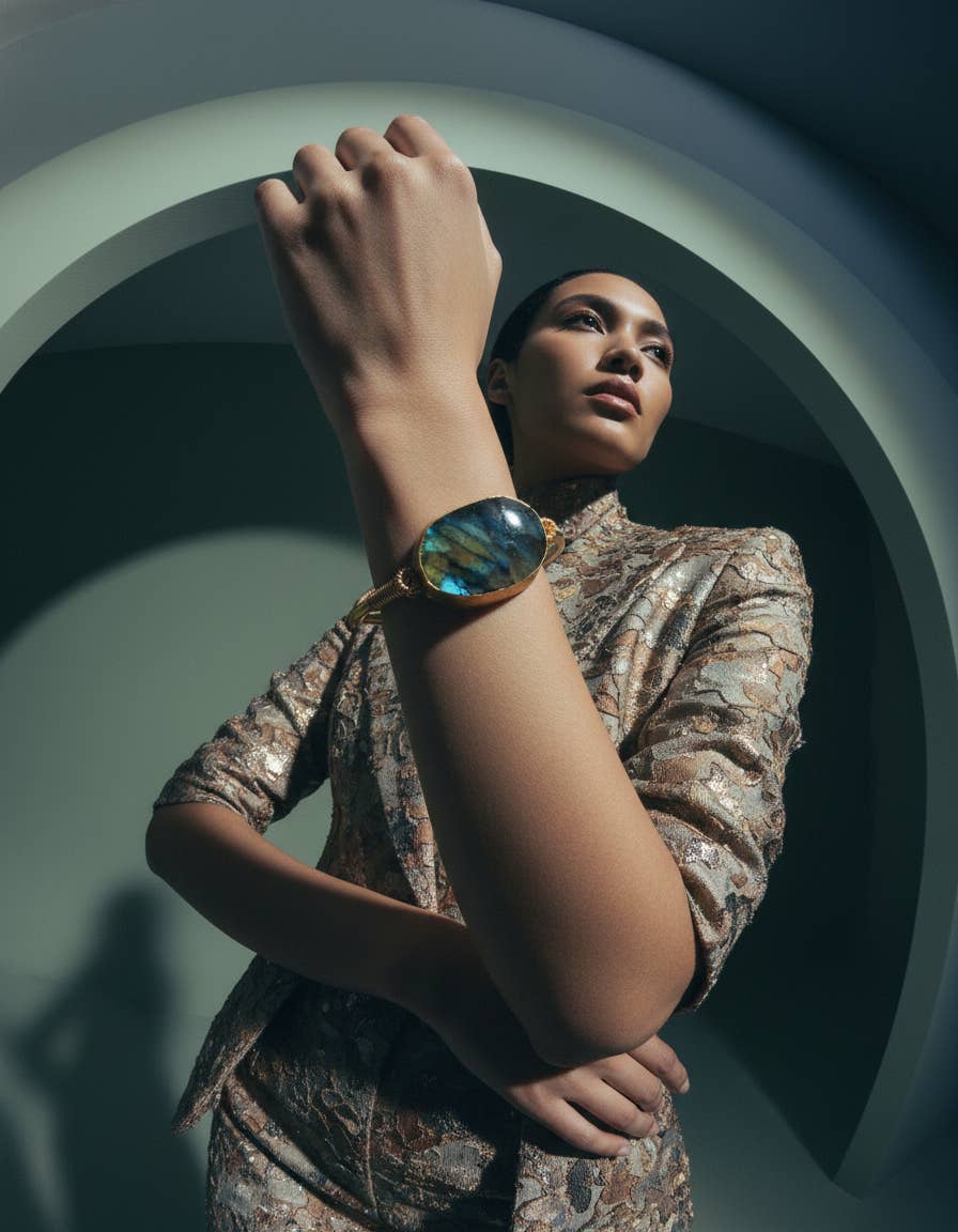 PHOEBE´S - Wholesale Cuff Bracelet - Open Bracelet with Labradorite — 18K Gold Plated