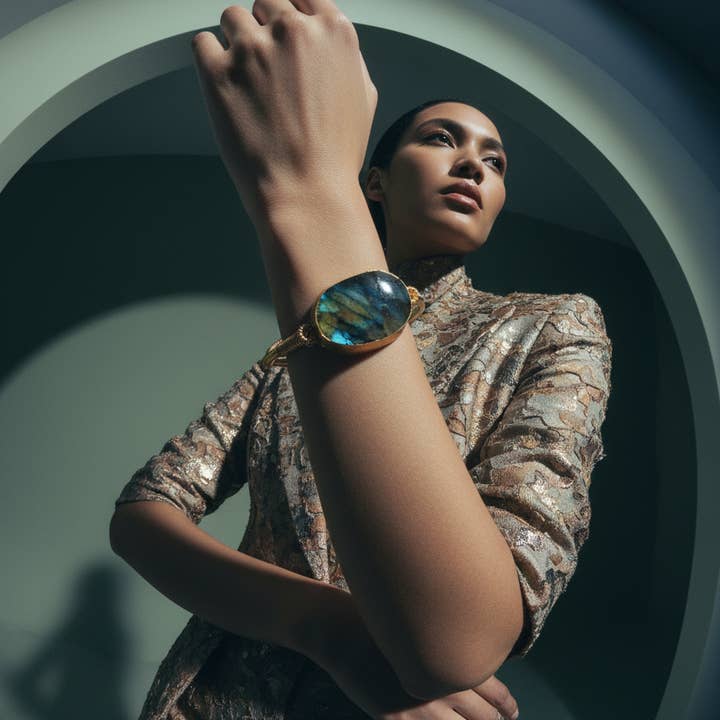 Open Bracelet with Labradorite — 18K Gold Plated and other Purchase Wholesale phoebe wahl. Free Returns & Net 60 Terms on Faire trending on Faire.