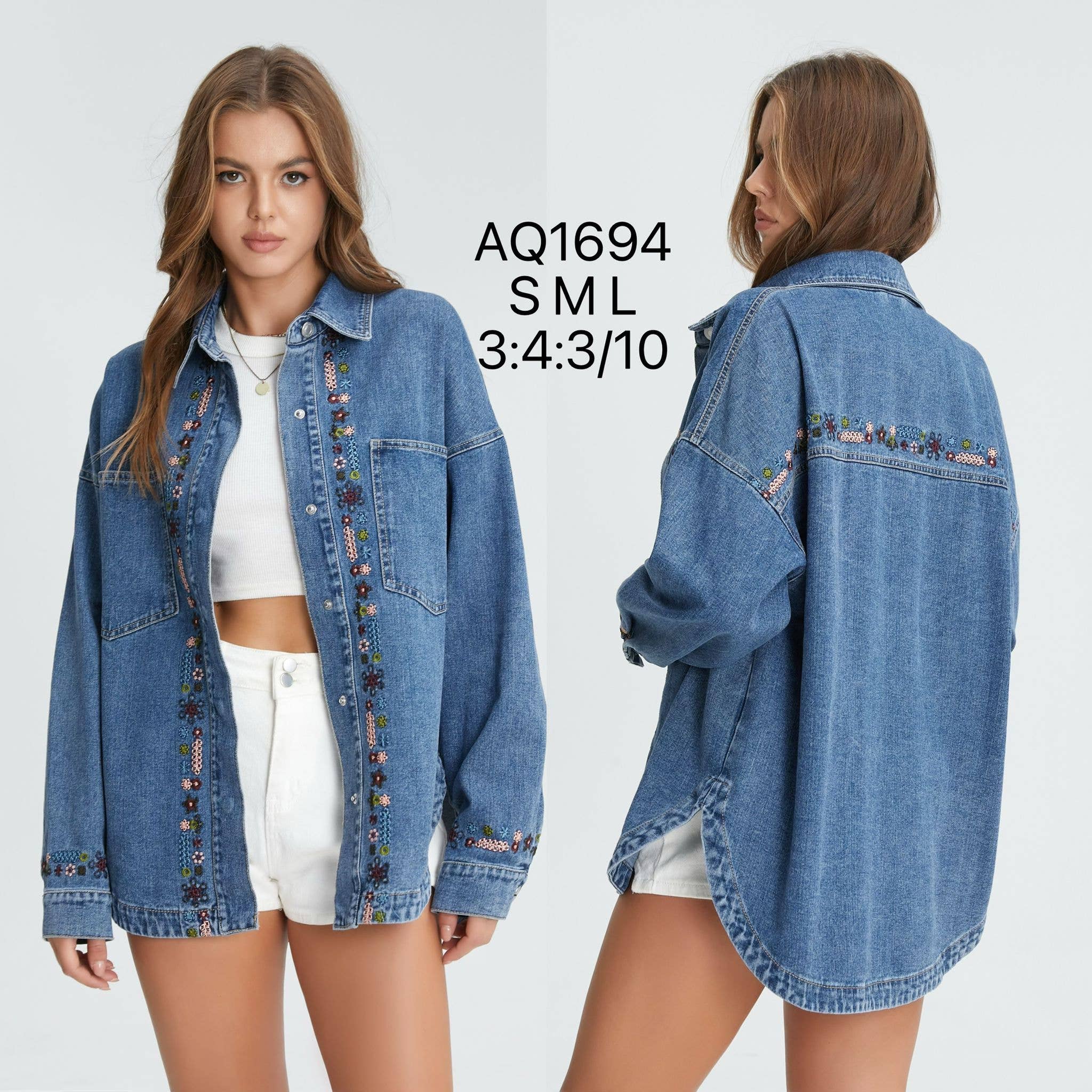 SWEET MAGIC MODA Y COMPLEMENTOS - Wholesale Shirt Jacket/Shacket - Women's - OVERSIZED DENIM SHIRT WITH EMBROIDERY0