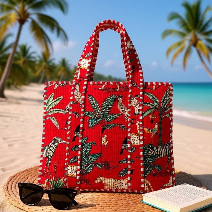 Red Animal Print Tote for wholesale by Feel The Cotton Inc