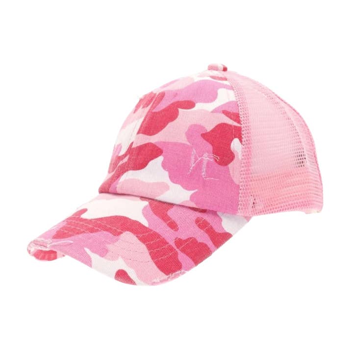 C.C Beanie – Engroshandel Baseballkasket - Til børn – BØRN Slidt Camouflage Kryds-og-tværs Høj Hestehale CC Kasket KIDSBT7831