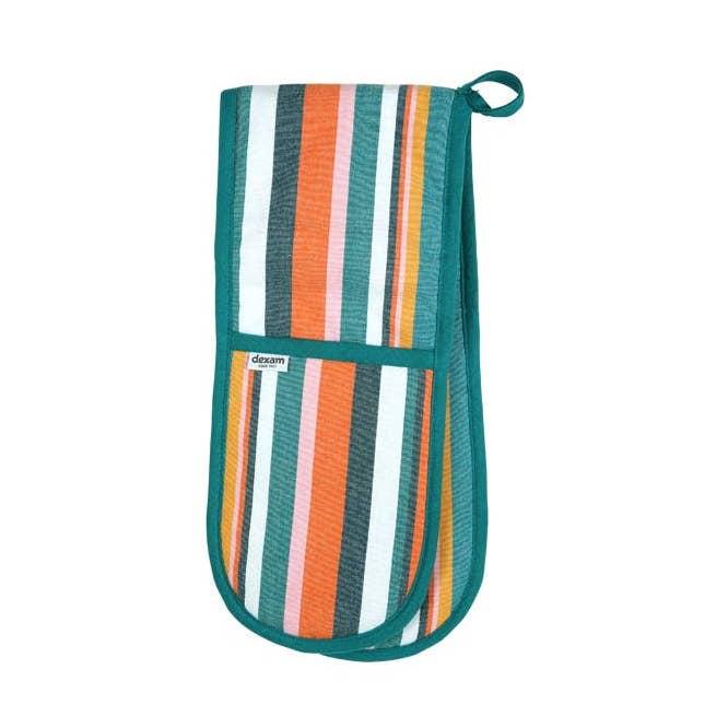 Striped Recycled Cotton Double Oven Gloves - Teal for wholesale by Dexam UK