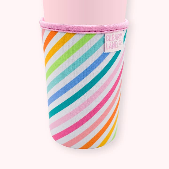 Blush Rainbow Diagonal Stripes Coffee Cup Sleeve for wholesale by Cleary Lane