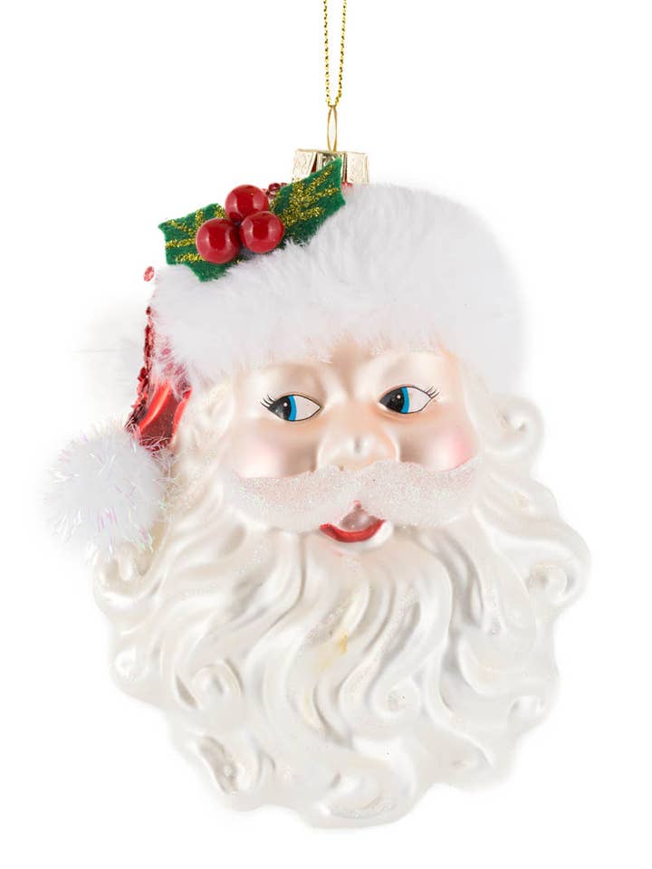 NY-Hvid/Rød Julemandsansigt Ornament Med Kristtorn for engroshandel hos Starlight Collection