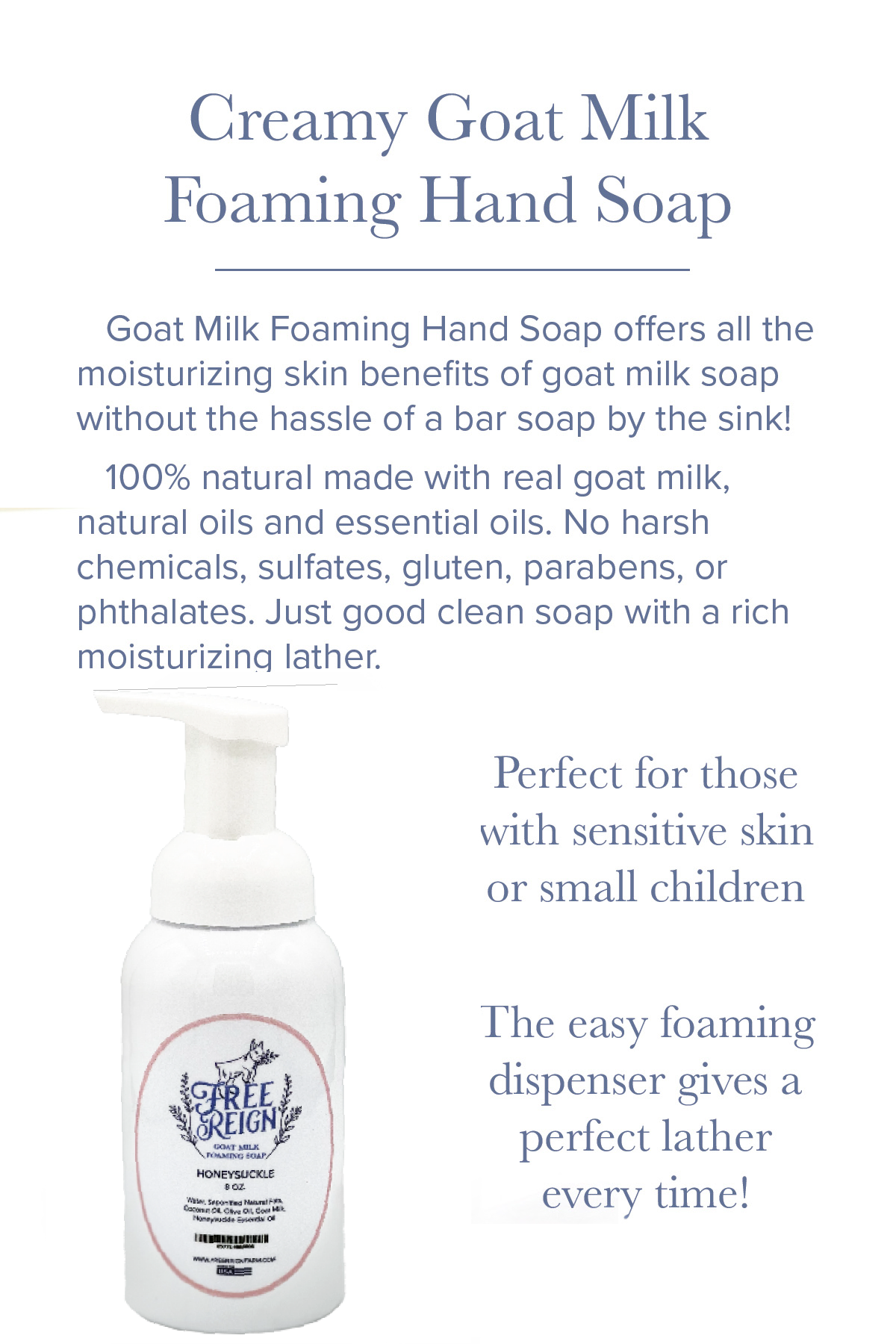 Free Reign Farm - Wholesale Hand Soap/Wash - Foaming Liquid Goat Milk Hand Soap. All Natural. New Look!3