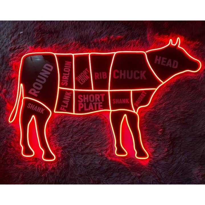 Nötkött slaktare neonskylt, biff BBQ Restaurang Led ljus inredning för wholesale av Glow Neon