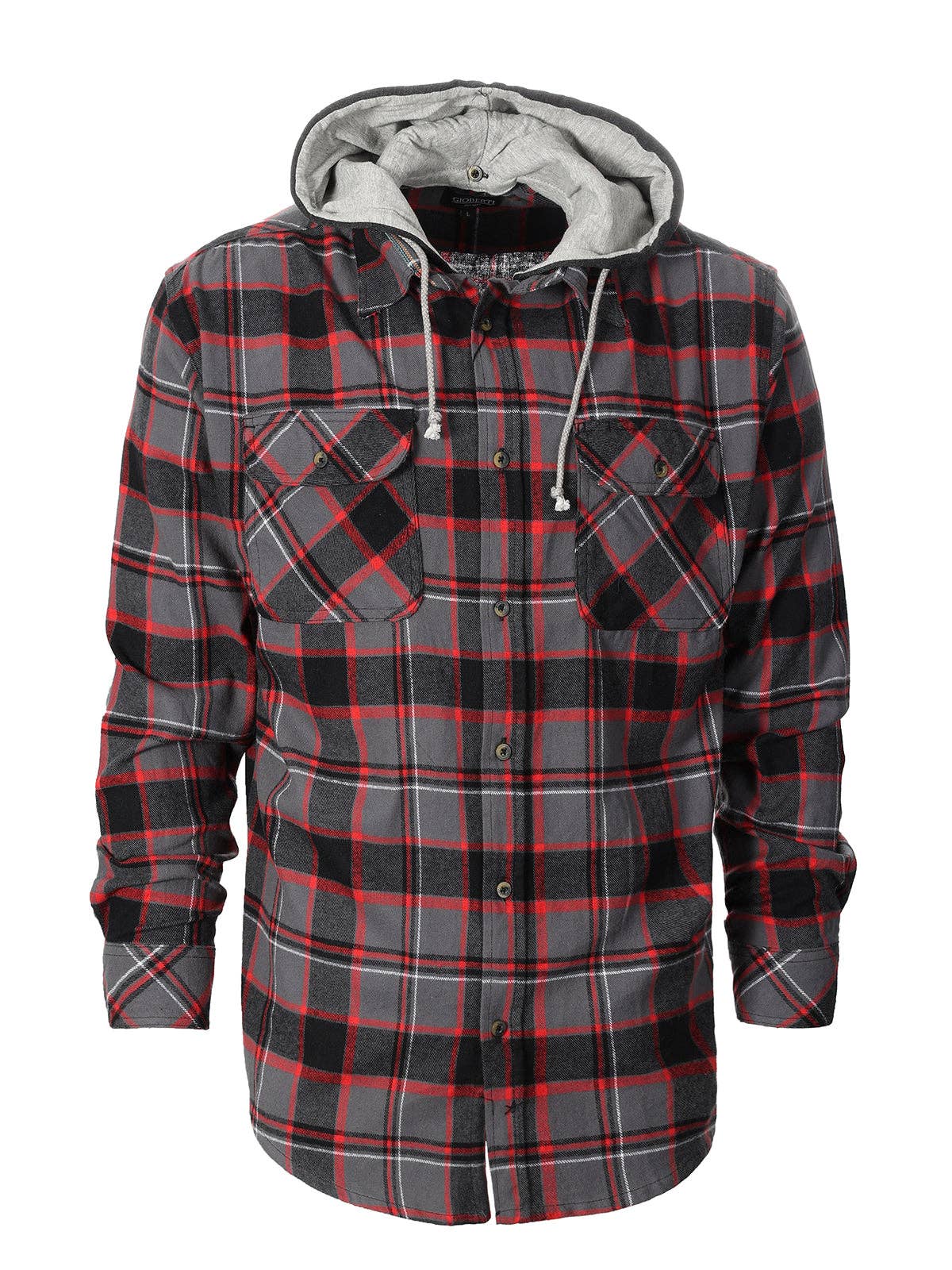 b-one inc – wholesale Skjortor – Herr – Casual flanellskjorta med knapp för män med avtagbar hoodie GB-LS92H7