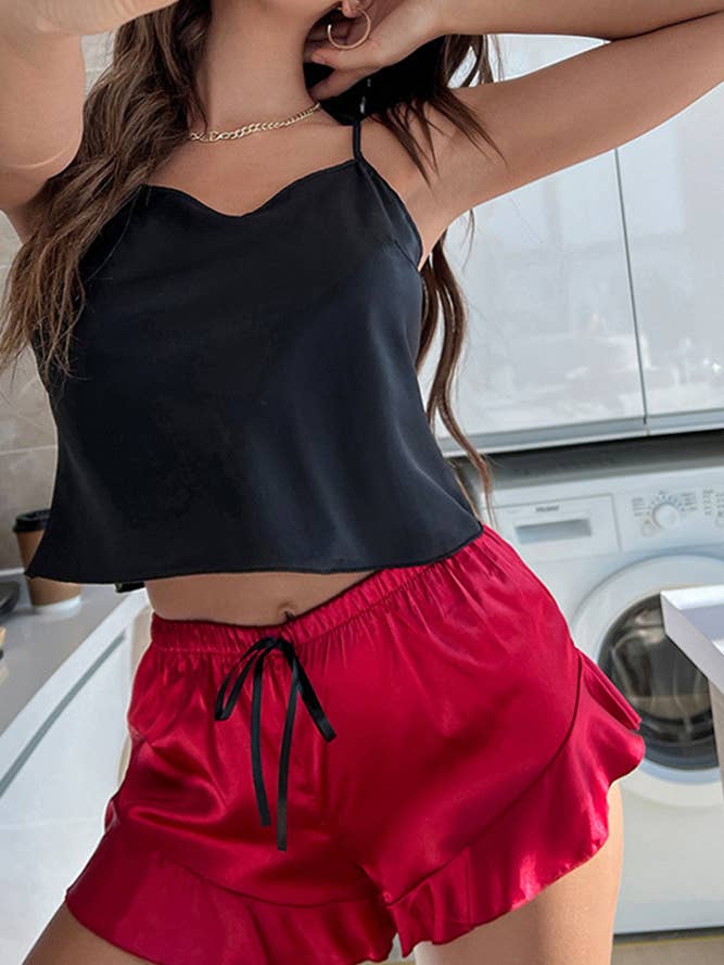 Home Wear Speghetti Top and Shorts Silk Pajamas Set ZZKF355 for wholesale by UNISHE