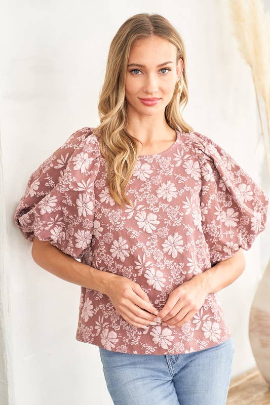 Nicabel - Wholesale Blouse - Women's - Plus textured puff scoop neck top-PIST105388