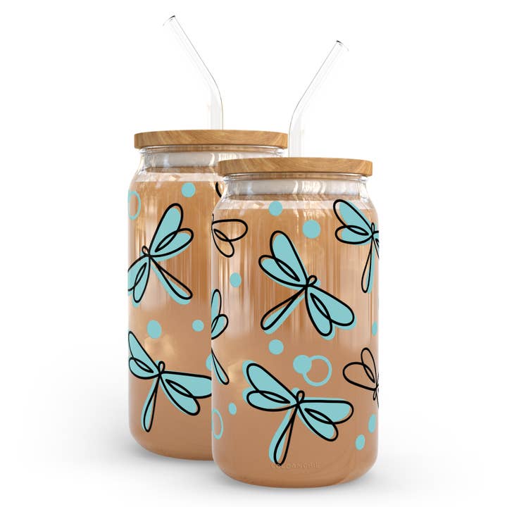 Libelle Glazen Beker 16oz met Bamboe Deksel & Rietje voor wholesale door coco+bie designs