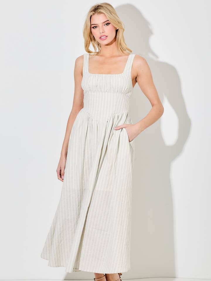 STRIPE MIDI DRESS for wholesale by Baevely by Wellmade USA