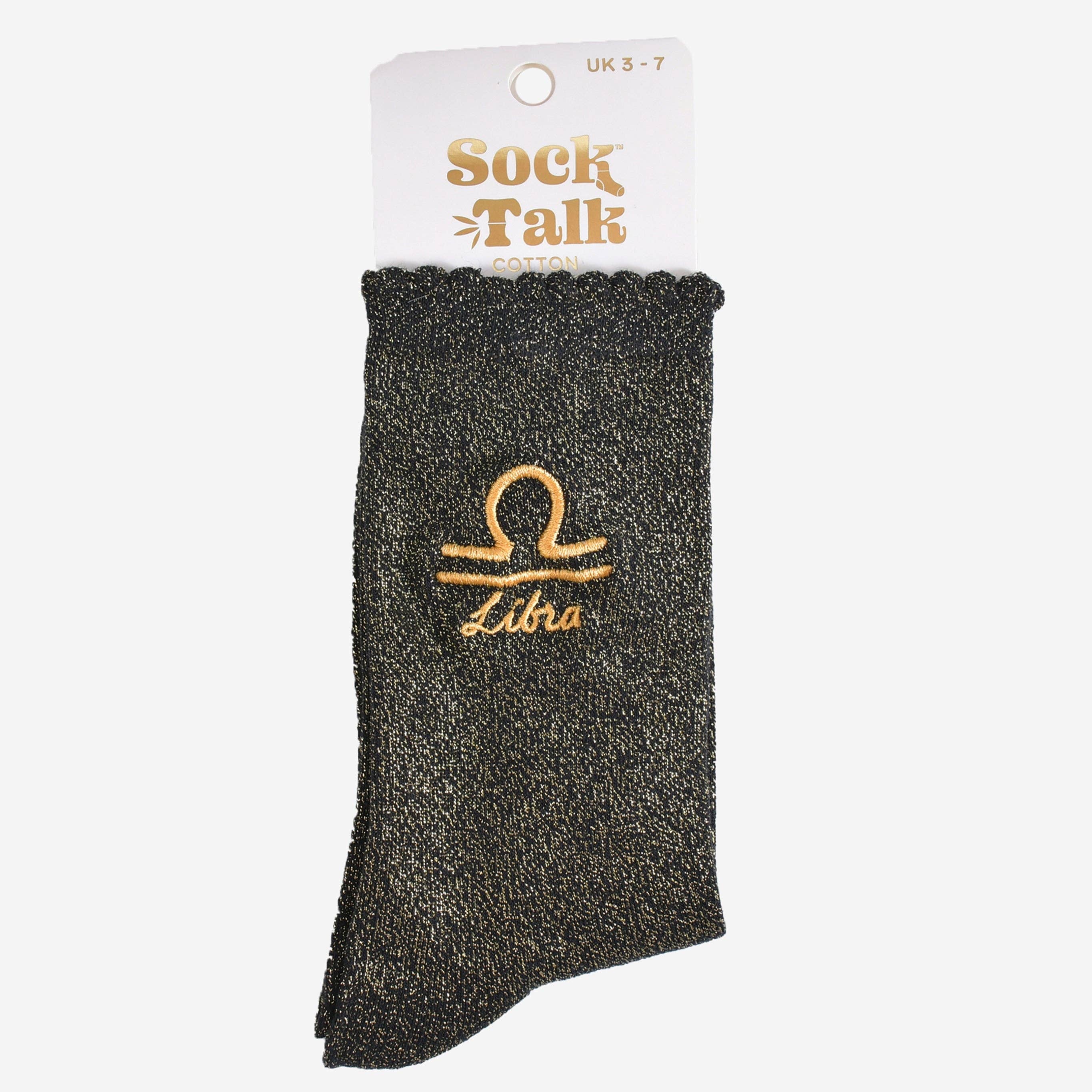 Sock Talk – wholesale Socks – Women's – Women's Glitter Socks - Black/Gold, Zodiac Libra4