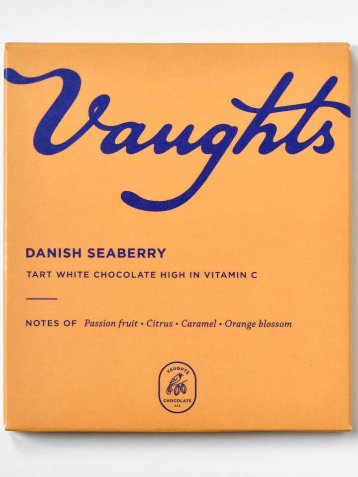 Danish Seaberry - Tart White Chocolate for wholesale by Vaughts Chocolate