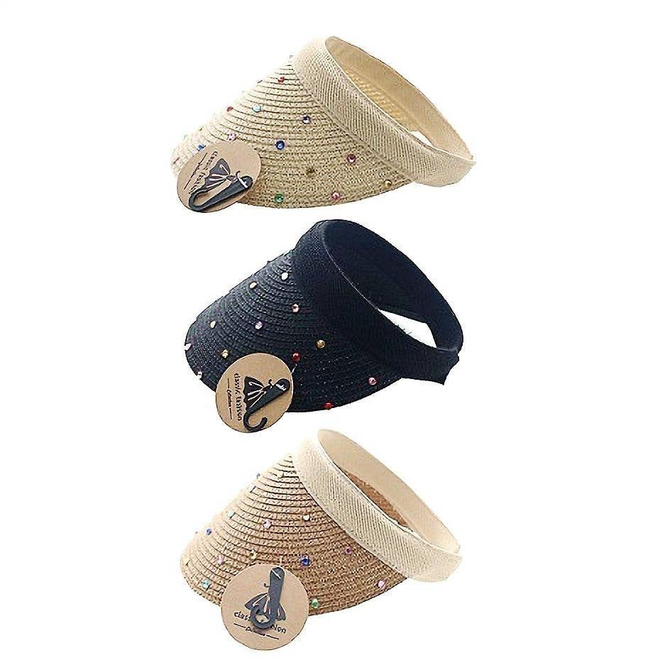 Diacly – wholesale Visor – Women's – Ultra Light Rhinestone Braided Straw Sun Cap1