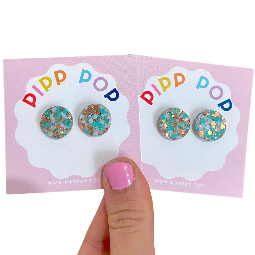 Pipp Pop - Wholesale Stud/Post Earrings - Glitter Resin Studs - 34 Colours Available20